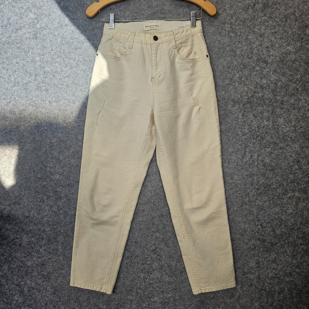 High Rise Cropped Jeans‎ Womens XS Cream Ecru Mom Stretch MANGOSTEEN 25/25